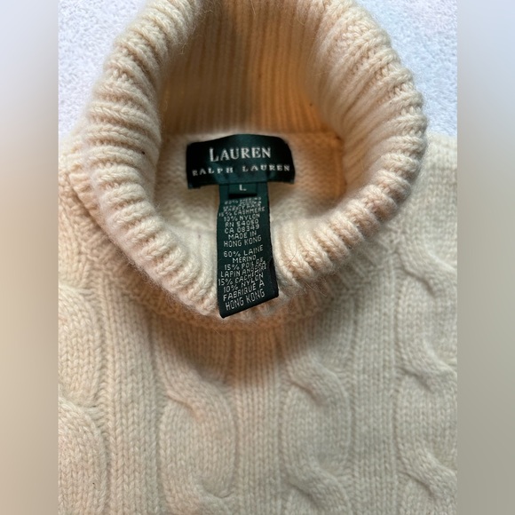 Ralph Lauren - Off White Cable Knit Short Sleeve Turtleneck Sweater - size L - Picture 2 of 3